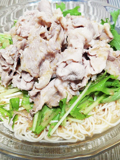 超簡単!冷しゃぶと水菜の胡麻ダレそうめん-レシピのメイン写真