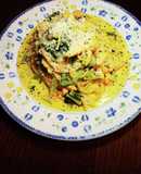 塩鮭と小松菜のカレー風味クリームパスタ
