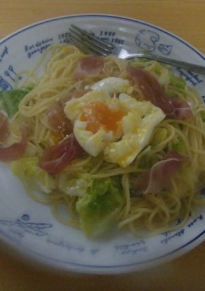 生ハムと春キャベツのパスタ＋半熟玉子-レシピのメイン写真