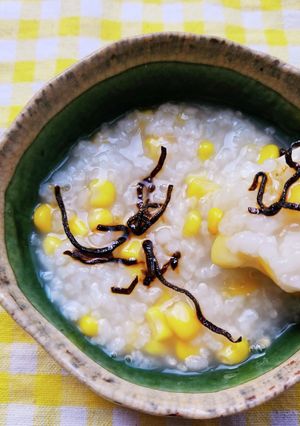夏休みの朝食に！コーン粥の塩こんぶがけ！-レシピのメイン写真