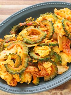 やみつき♡ゴーヤとふわふわ卵のキムチ炒め-レシピのメイン写真