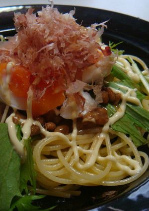 納豆温玉ﾊﾟｽﾀ-レシピのメイン写真