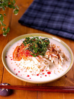 レンジで爆速♪鶏とキムチの豆乳そうめん-レシピのメイン写真