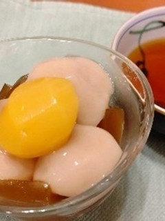 【食育通信】お月見ほうじ茶団子あんみつ-レシピのメイン写真