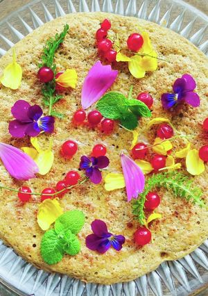 赤スグリとお花のオーツ麦パンケーキ-レシピのメイン写真