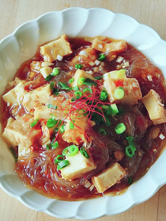 衝撃☆夏レンジで肉無し麻婆春雨☆丼☆夕食-レシピのメイン写真