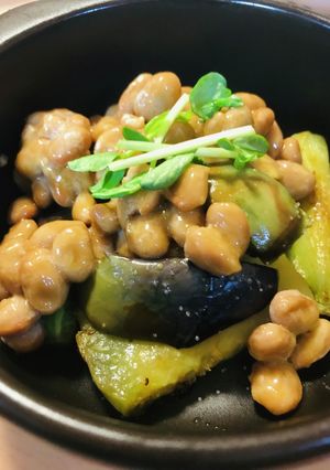 毎日の納豆●揚げ焼き茄子にトッピング-レシピのメイン写真