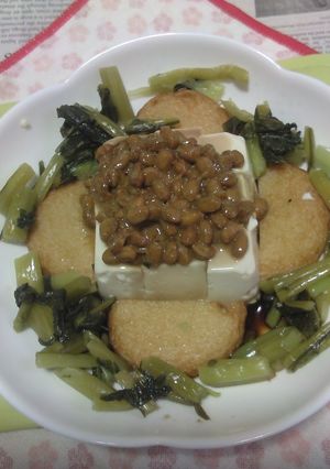 別寅の平天野沢菜漬け納豆載せ冷奴のタパス-レシピのメイン写真