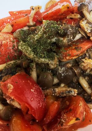 トマト&しめじのいわしレモンスープ缶炒め-レシピのメイン写真