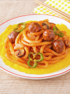 ミートボールのオムナポうどん-レシピのメイン写真