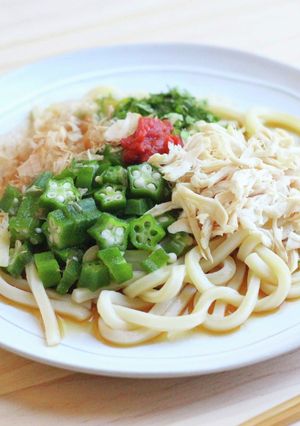 鶏肉とオクラの冷やし梅ぶっかけうどん-レシピのメイン写真
