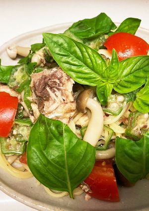 バジル香るサバ水煮缶の冷製パスタ-レシピのメイン写真