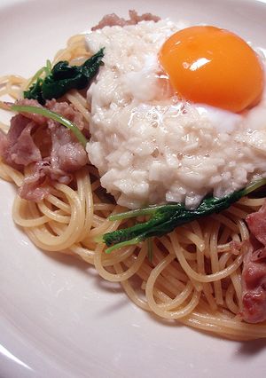 和風パスタ　シャリシャリ月見とろろのせ-レシピのメイン写真