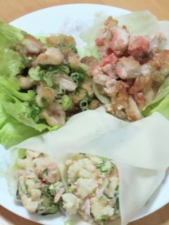 唐揚げのつまみとポテサラ春巻き-レシピのメイン写真