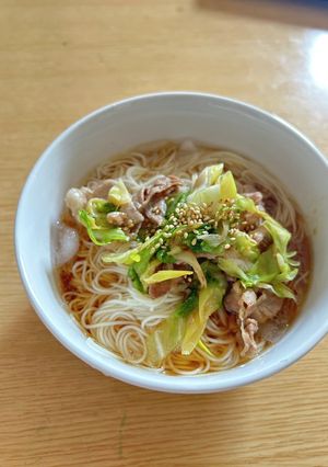ネギ豚バラとレタスのそうめん-レシピのメイン写真