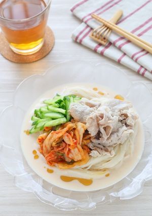 ピリ辛♡豚しゃぶキムチ豆乳そうめん-レシピのメイン写真