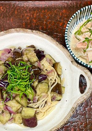 美活⭐︎長茄子の貧乏人パスタと大根サラダ-レシピのメイン写真