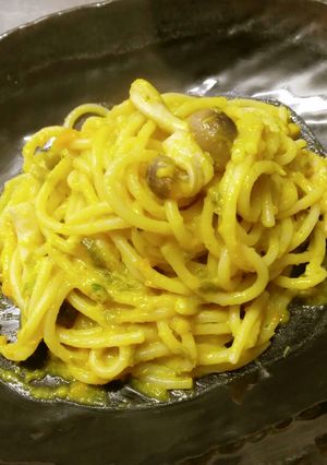 ふきとかぼちゃのカルボナーラ-レシピのメイン写真