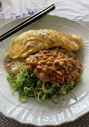 【簡単冷そうめん】ネギ納豆卵焼きそうめん-レシピのメイン写真