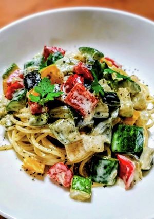 夏野菜のクリームパスタ-レシピのメイン写真