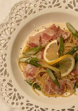 ○アスパラとベーコンのクリームパスタ-レシピのメイン写真