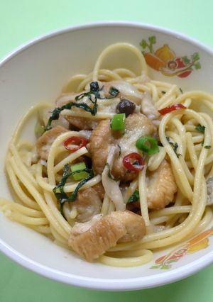 【学校給食】油麩入り藻塩ペペロンチーノ-レシピのメイン写真