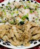 大葉梅ちりめんの混ぜご飯と豚肉のワンプレ