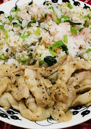 大葉梅ちりめんの混ぜご飯と豚肉のワンプレ-レシピのメイン写真