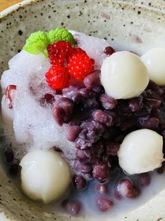市販かき氷(練乳金時)とお団子のパフェ-レシピのメイン写真