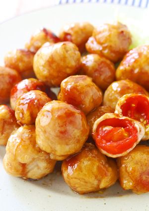 食欲そそる甘酢だれ♪肉巻きトマト-レシピのメイン写真