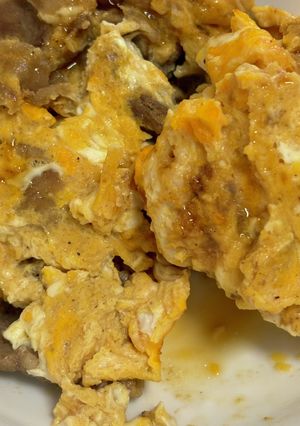 焼肉のタレで簡単!牛コマの卵炒め-レシピのメイン写真