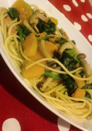 ほうれん草・きのこ・南瓜のパスタ。-レシピのメイン写真