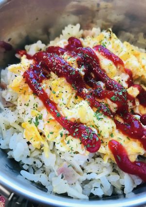 丼弁当●ベーコン＆エノキライスのオム丼-レシピのメイン写真
