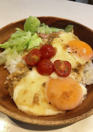 【簡単】悪魔のハムエッグ丼　ニンニク風味-レシピのメイン写真