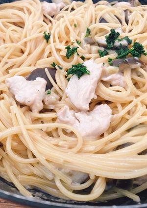 ノンオイル・鶏胸と茄子のクリームパスタ-レシピのメイン写真