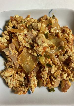 豆腐、キムチ、玉子、ハムの中華風炒め-レシピのメイン写真