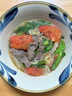 牛肉とトマトとニラの炒め煮-レシピのメイン写真