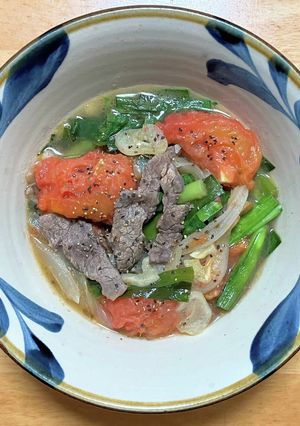 牛肉とトマトとニラの炒め煮-レシピのメイン写真