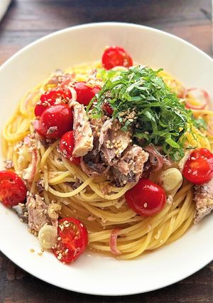 鯖缶とトマトの冷製塩こうじパスタ♪-レシピのメイン写真
