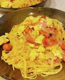 ウインナーとたまごのバター醤油パスタ