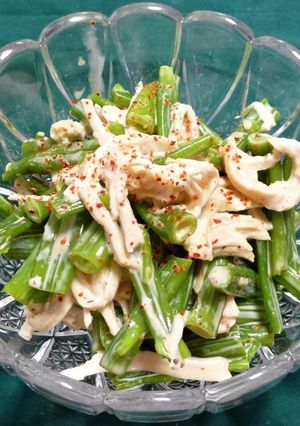 鶏むね肉と空心菜の茎の辛味マヨネーズ和え-レシピのメイン写真