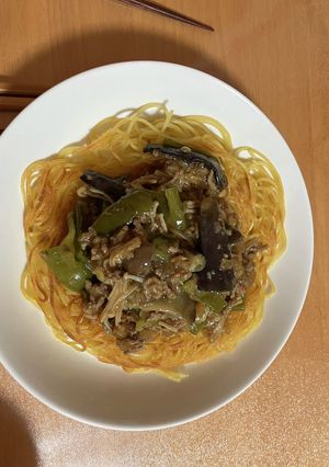 【リメイク】マーボナス堅焼きパスタ-レシピのメイン写真