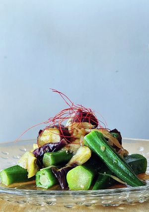 オクラとナス揚げ煮浸しパスタ☆素麺サラダ-レシピのメイン写真
