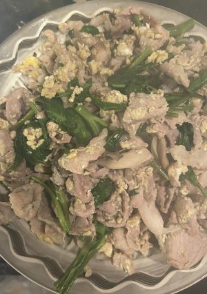 豚コマ空芯菜ひらたけ卵の中華炒め-レシピのメイン写真