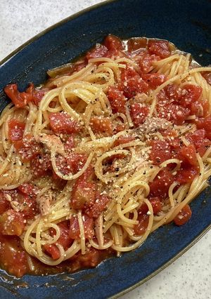 電子レンジで簡単あっさりツナトマトパスタ-レシピのメイン写真