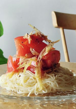 トマト&みょうがツナ素麺パスタ今日の夕食-レシピのメイン写真