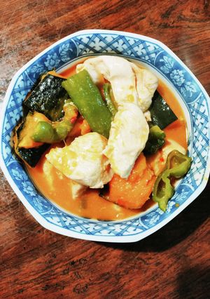 鶏肉とかぼちゃとピーマン胡麻味噌だれ和え-レシピのメイン写真