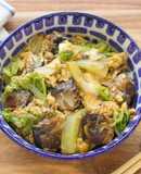 レンジで完成♫いわし缶と白菜の卵とじ丼