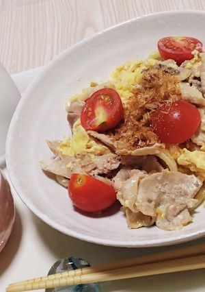 夕飯✧トマたまポークうどん-レシピのメイン写真
