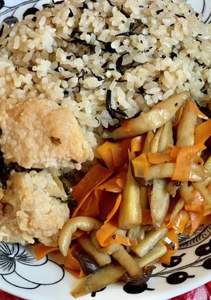 ひじきの炊き込みご飯ときんぴらワンプレ-レシピのメイン写真